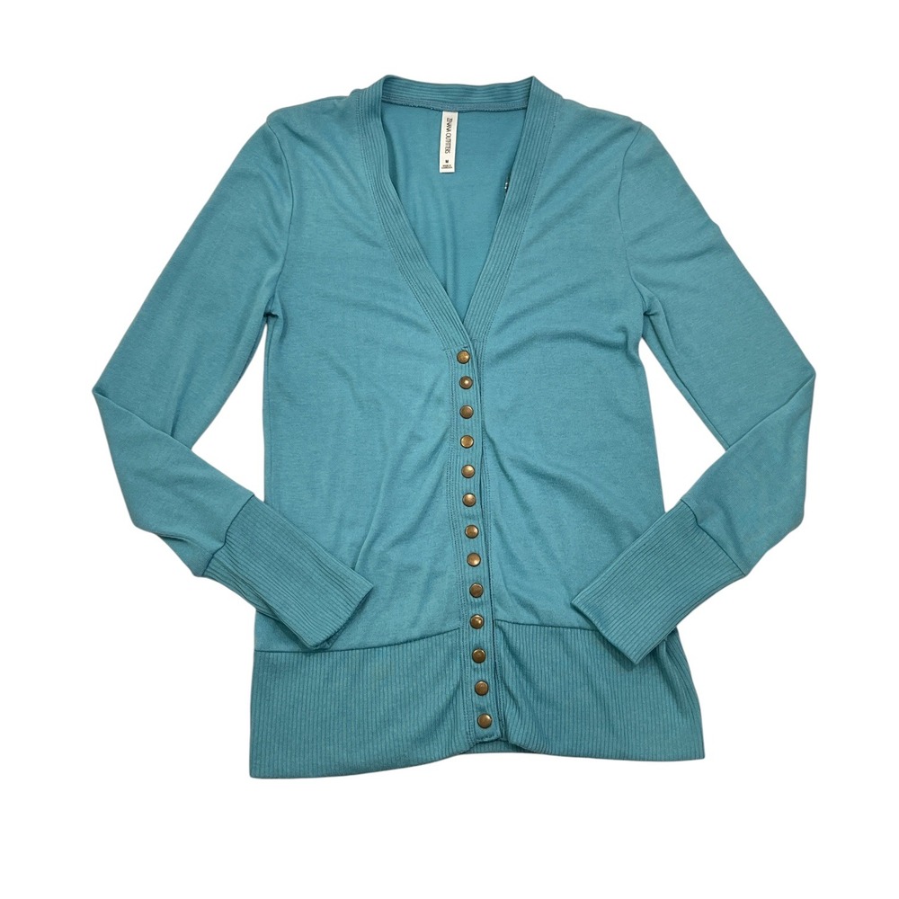 Zenana Outfitters M Robin Egg Blue Snap Cardigan Coastal Preppy Lightweight - Picture 8 of 9